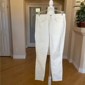 NWOT PAIGE Hoxton Crop Off-White Ecru Straight Leg Jeans With Stitching Design